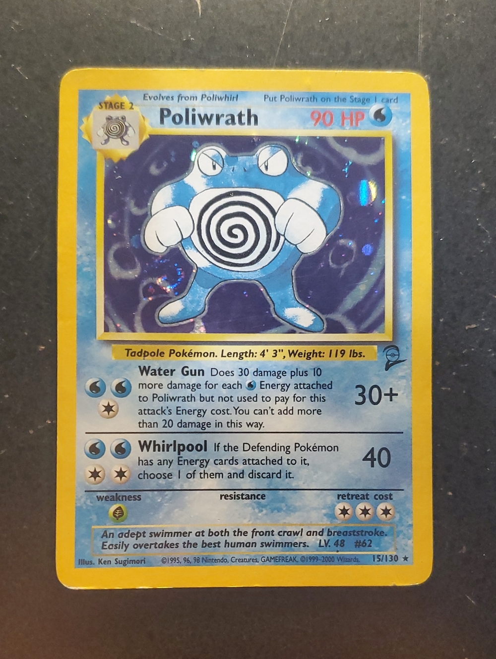 Pokemon Poliwrath Holographic Card - Blue and Yellow